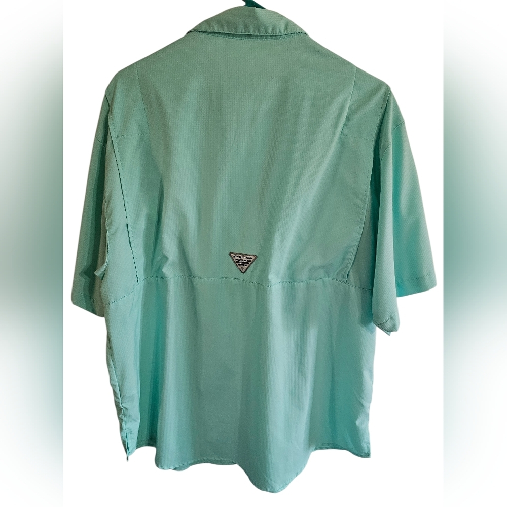 Columbia PFG Omni-Shade Short Sleeve Fishing Shirt Teal Blue Size L Outdoors - Picture 3 of 8